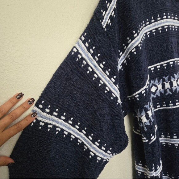 Vintage 90s Jantzen Mens Blue Textured Aztec Grandpa Sweater - Picture 8 of 11